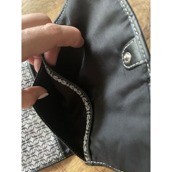 Fossil Monogram Canvas Wallet Black Trim Zip Pocket Trifold - Picture 4 of 4